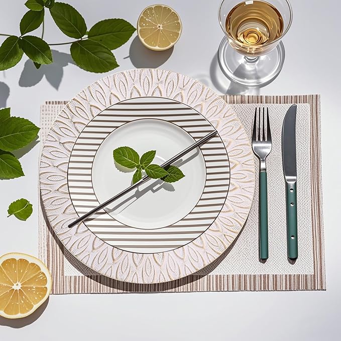 White Charger Plates, 13 Inch Set of 6 Plastic Peacock Chargers for Dinner Plates,Table Settings, Easter, Thanksgiving, Christmas Party, Family Gathering.