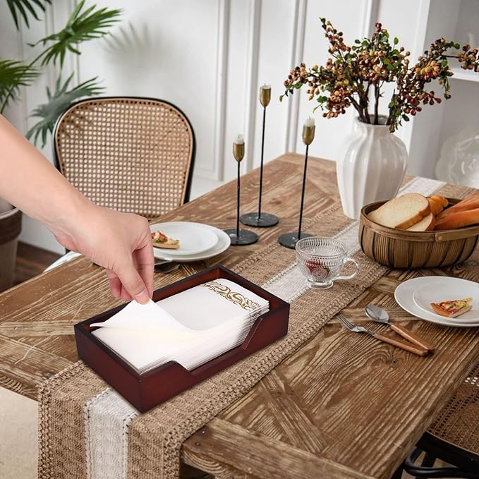 Bamboo Napkin Holder for Kitchen Table Bathroom Paper Towel Holder Farmhouse Flat Napkin Holders Brown Guest Towel Holder Hand Towel Tray Rectangle Napkin Holder