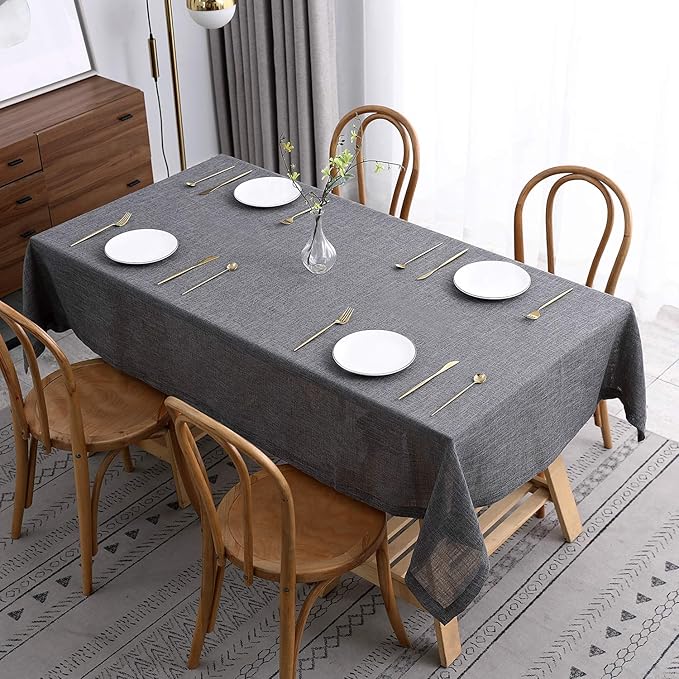 maxmill Flaxy Faux Linen Table Cloth with 2-Tone Slubby Texture Wrinkle Resistant Anti-Shrink Soft Tablecloth for Kitchen Dining Tabletop for Buffet Banquet Parties Rectangle 52 x 70 Inch Charcoa