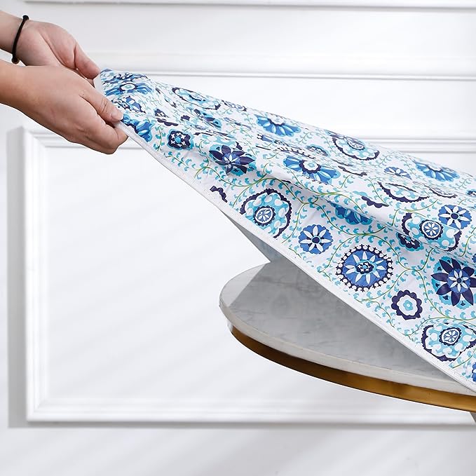 Walrus Round Vinyl Fitted Tablecloth with Flannel Backing Elastic Edge Design Table Cover Waterproof Oil-Proof PVC Table Cloth Stain-Resistant Best for 37"-44" Round