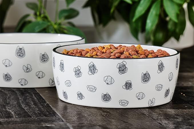 Pearhead Ceramic Dog Bowl, Holds 9 Cups, Dog Faces Pattern Stoneware Food and Water Dish, Microwave and Dishwasher Safe, XL (Pack of 6)