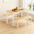 Dining Table Set for 4, Wooden Kitchen Table and 2 Benches Set with Metal Frame, Rectangular Dining Room Table Set for Small Space, Living Room, Apartment, Breakfast Nook, 43.3" L x 23.6" W x 29.9" H