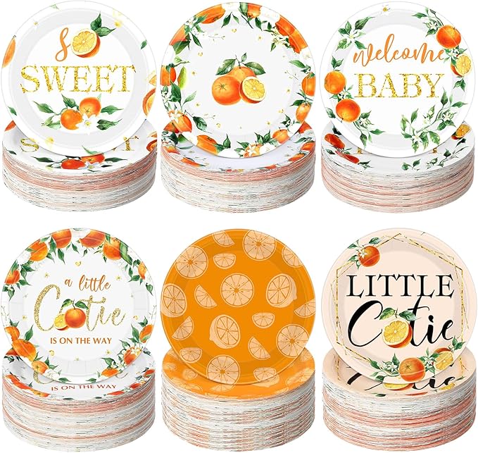 60 Pcs 7 Inch Little Cutie Paper Plates Orange Baby Shower Plates Decorations Fruit Orange Citrus Baby Shower Tableware a Little Cutie Is on the Way Party Supplies for Fruit Birthday Party