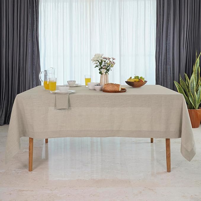 D'Moksha Homes Natural Linen Tablecloth 60 x 156 Inch - 100% Pure Linen Tablecloth for Rectangle Tables - Machine Washable Table Cloth for Valentines, Spring, Easter