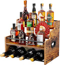 KLM 4-Tier Wood Display Shelf, Black Modern Bottle Organizer, Countertop Bar Stand for Liquor, Coffee Syrup, (Brown)