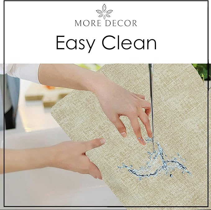 More Décor Faux Leather Placemats Set of 6 for Dining Table – Waterproof, Wipeable, Washable, Stain & Heat Resistant, Non-Slip Table Mats – 12 X 17 Inch, Beige