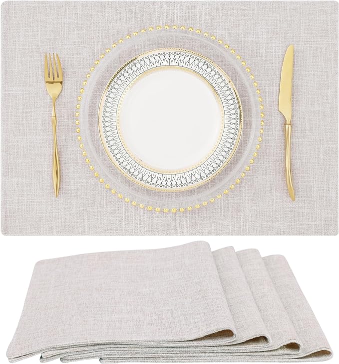 homing Cotton Linen Placemats Set of 4, Cloth Washable Farmhouse Dining Table Mats for Indoors & Outdoors, Easy to Clean, Neutral Beige, 13 x 19 Inch