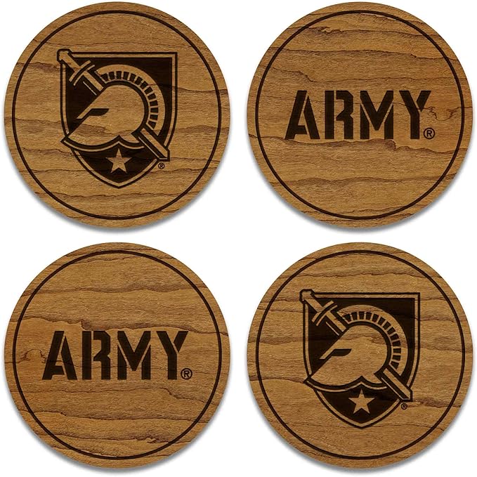 LazerEdge Army West Point Black Knights Wooden Coaster Set - Cherry Wood - Officially Licensed Product - 4-Pack