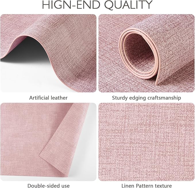 Faux Leather Placemats Set of 4 Washable PU Table mats for Kitchen Table - Heat Resistant, Waterproof, Easy Clean, Anti Slip 11.8" x 17" (Pink-4 Pack)