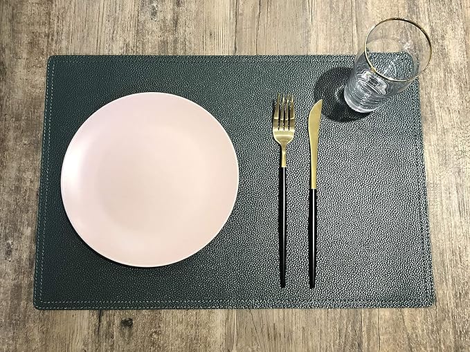 Set of 6 Faux Leather Placemats, PU Table Mats, Waterproof, Stain Resistant, Heat Resistant, Easy to Clean for Kitchen Dining Table,Conference Table C Green Rectangle