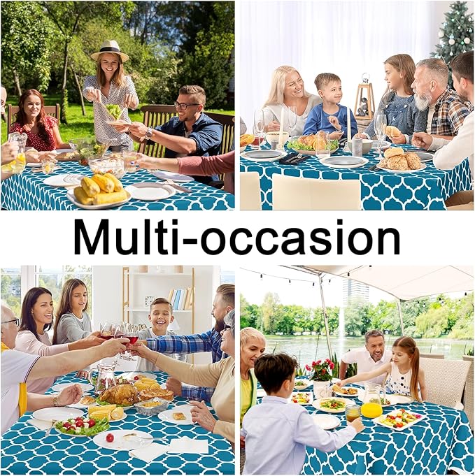 Smiry Rectangle Table Cloth, Waterproof Vinyl Tablecloth with Flannel Backing for Rectangle Tables, Wipeable Spillproof Plastic Tablecloths for Dining, Camping, Indoor and Outdoor (54"x78", Teal)