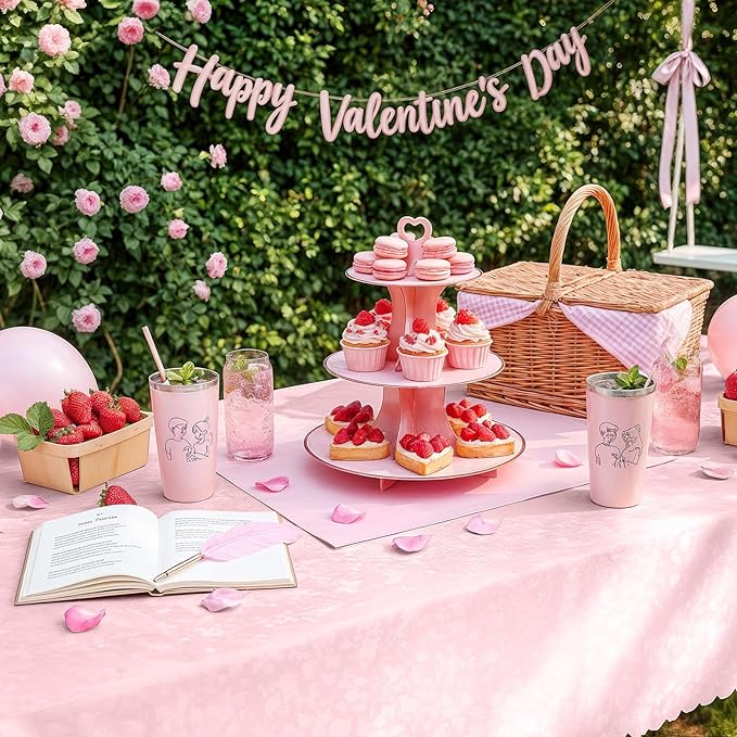Smiry Rectangle Table Cloth, Waterproof Heavy Duty Vinyl Tablecloths, Wipeable Washable Table Cover for Kitchen, Valentines & Dining Room (Pink, 52" X 70")