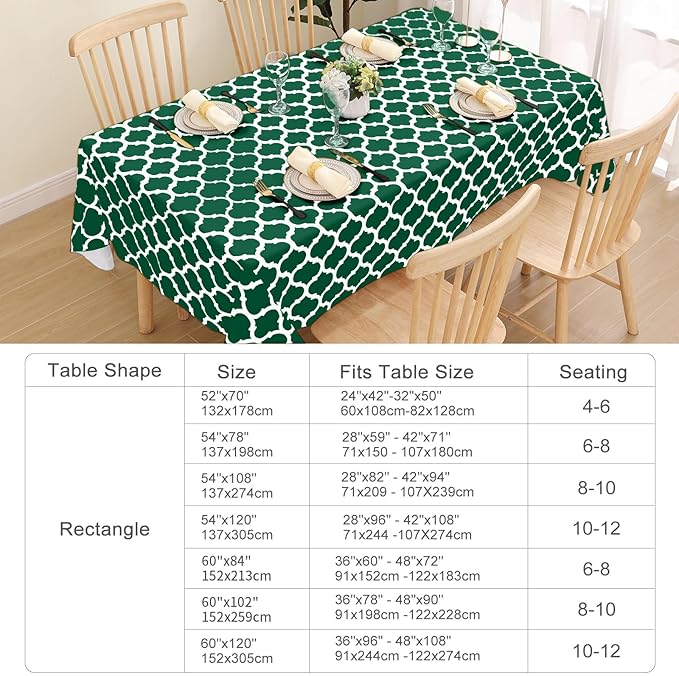 Smiry Rectangle Table Cloth, Waterproof Vinyl Tablecloth with Flannel Backing for Rectangle Tables, Wipeable Spillproof Plastic Tablecloths for Dining, Indoor and Outdoor (60"x120", Emerald Green)
