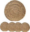 ANDSTAR Round Woven Placemats Set of 4, 12"x12", Natural Wicker Placemats, Water Hyacinth Straw Braided Placemats,Boho Place Mats for Farmhouse, Rustic Table (Water Hyacinth in Natural Color)
