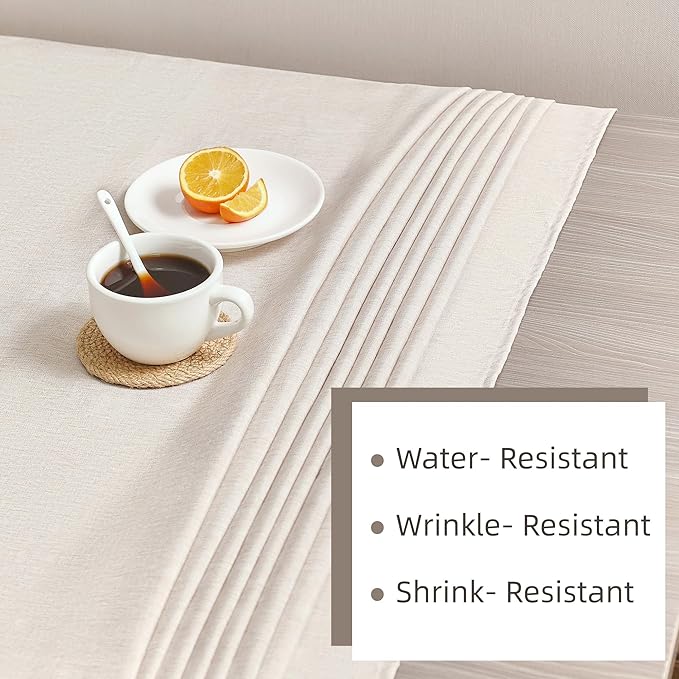Rectangle Tablecloth Linen Texture Waterproof and Stain-Resistant Table Cloth, Kitchen Dining Table Decoration, 52 x 70 inch Fabric Beige