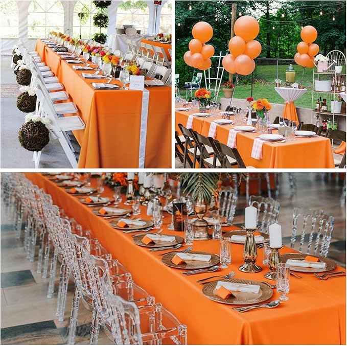 8 Pack Orange Tablecloth 60 x 126 Inch Rectangular Table Cloth for 8 Foot Rectangle Tables, Wrinkle Resistant Washable Rectangle Fabric Table Covers for Wedding Party Banquet Buffet and Camping