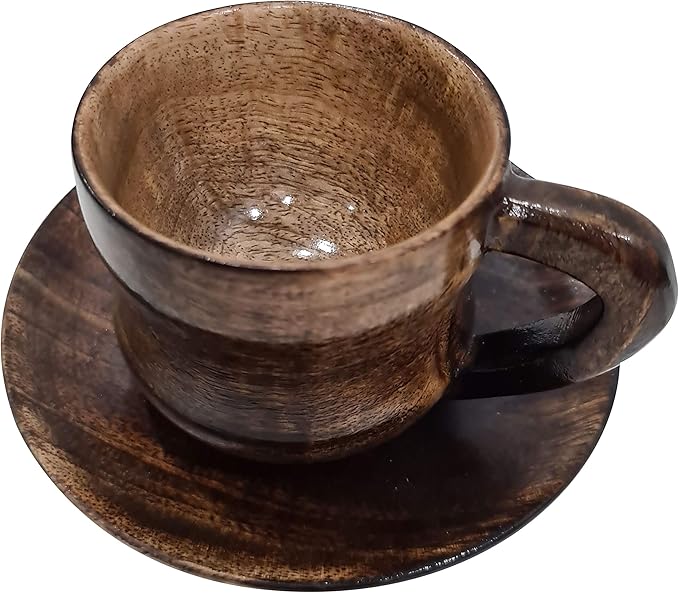 collectiblesBuy Eco-Friendly Espresso Wooden Cup With Saucer Coffee Tea Drinking Tableware Rustic Handcrafted Natural Retro Style