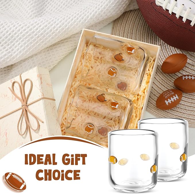 Icon Juice Glasses, 14oz Stemless Wine Drinking Juice Glass Cup for Valentine Party Supplies Gift(2 Pcs,Football)