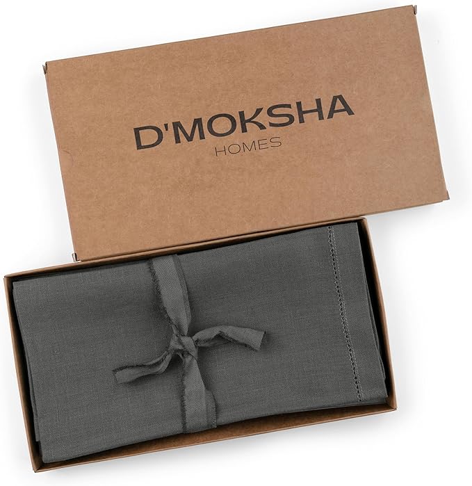 D'Moksha Homes Charcoal Grey Linen Napkins Set of 4 - Classic Hemstitch 100% Pure Linen Hemstitch Dinner Napkins 20 x 20 Inch for Spring, Easter - Handcrafted and Machine Washable
