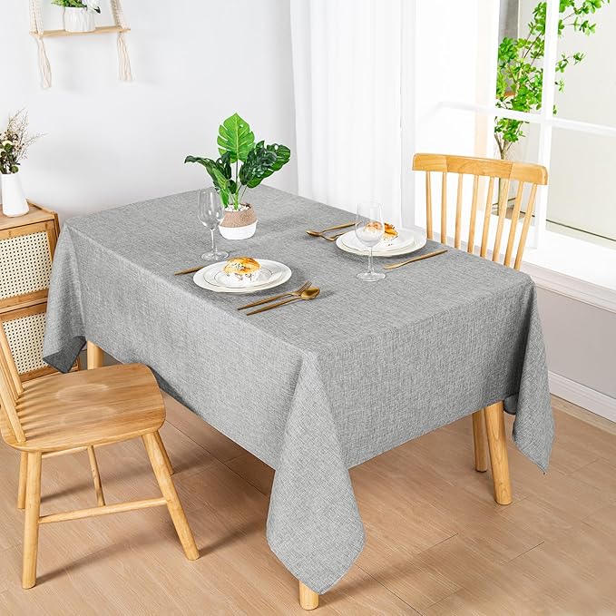 Hiasan Faux Linen Rectangle Tablecloth - Wrinkle and Stain Resistant Washable Table Cloth for Kitchen Dining Room Holiday Table Cover for Dinner, Light Grey, 70 x 90 Inch