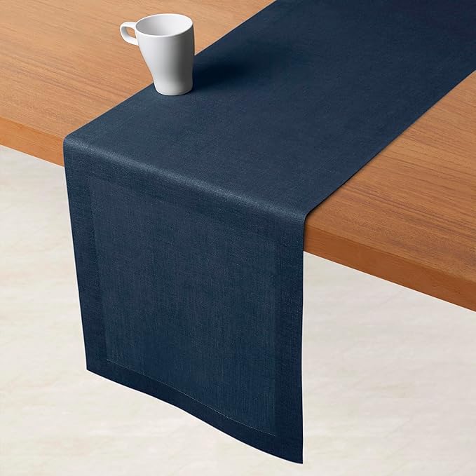 D'Moksha Homes Linen Navy Blue Table Runner 108 Inches Long - 100% Pure Linen Dining Table Runner 14 x 108 Inch for Easter - Machine Washable