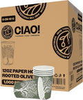 CIAO! 12oz Paper Hot Cup, Rooted Olive Print, (Case of 1,000)
