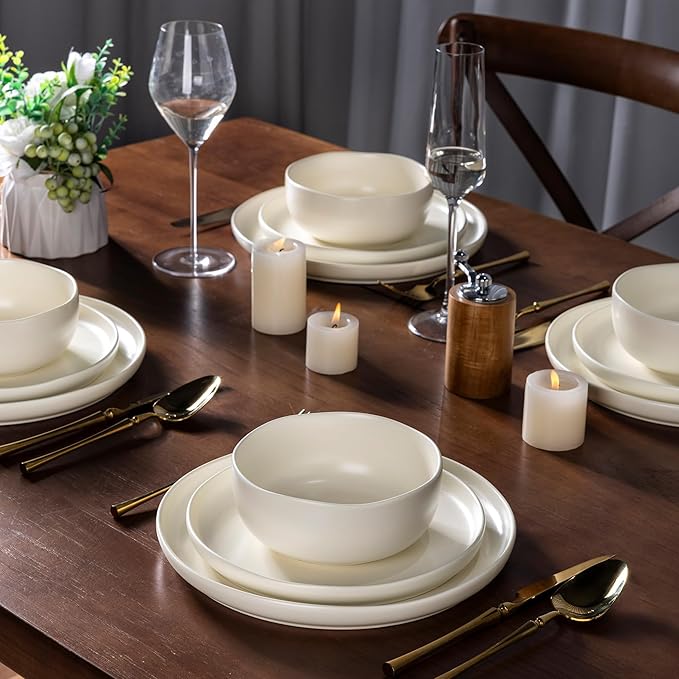 AmorArc Ceramic Dinnerware Sets, Wavy Rim Stoneware Plates and Bowls Sets,Dishwasher & Microwave & Oven Safe Dishes set, Service for 6 (18pc)