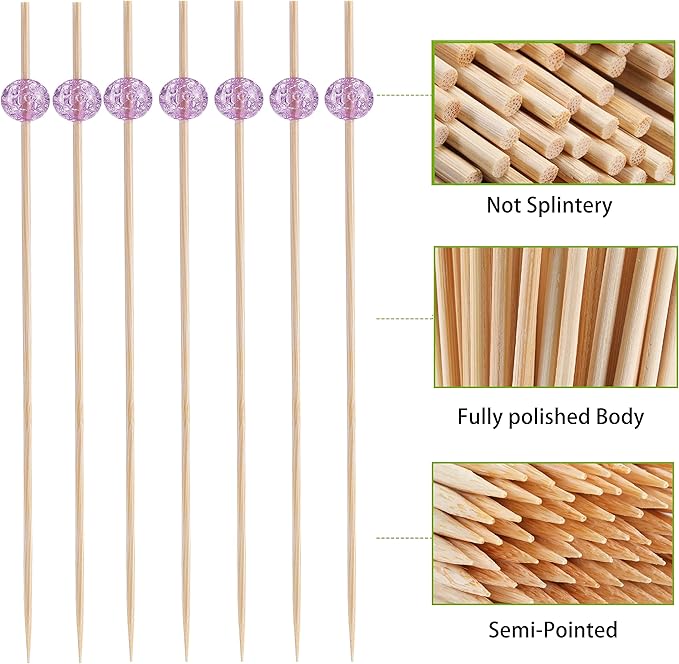 200 Pcs Cocktail Picks, 4.7 Inch Toothpicks for Appetizers, Bamboo Cocktail Sticks Skewers for Drinks, Desserts, Charcuterie, Wedding Party Fancy Toothpicks, Colour Pearl Mini Food Picks Decorative