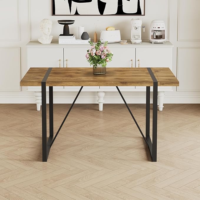 Dinner Table for 4-6,55'' Kitchen Table,Kitchen & Dining Room Tables, MDF Wood Dining Table with Metal Legs for Living Room & Dining Room