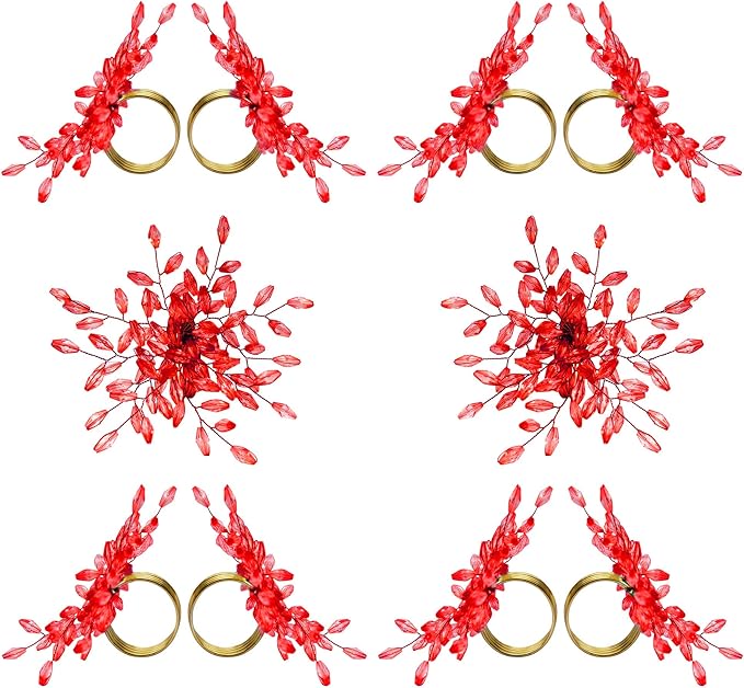 Christmas Napkin Rings Set of 12 for Dining Table Decoration Parties Everyday Metal Napkin Holder Leaf Red (Pack of 12)