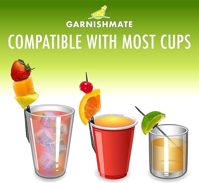 Garnishmate PACK OF 60 Clip On Garnish Holder Pick Cocktail Accessory for Entertaining Drinks and Charcuterie Boards for Home Bar Cart or Bartender Kit for Cocktails Accessories w/Rounded Tip, Black