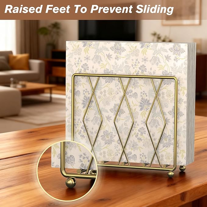 Napkin Holder for Table, 2 Pack Modern Metal Napkin Holders for Paper Napkins & Kitchen Dining & Countertops, Cocktail Upright Napkin Holder Dispenser Suitable for All Room Decors (Gold)