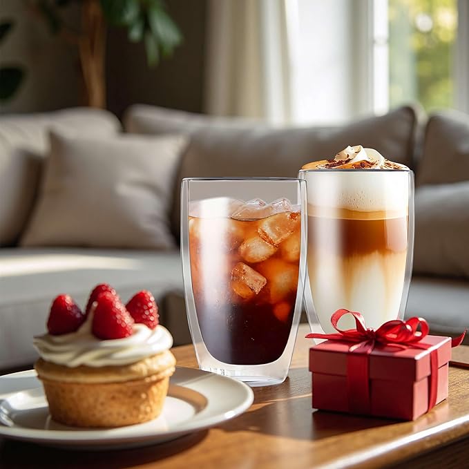 17oz Double Wall Glass Coffee Mugs, Insulated Coffee Mug, Clear Borosilicate Glass Coffee Cups for Cappuccino, Tea, Lightweight and Microwave Safe