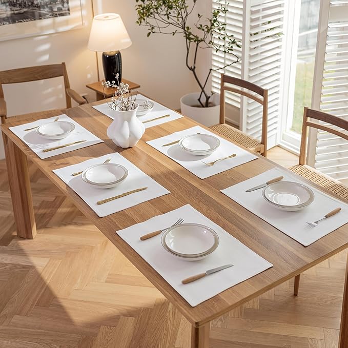 Demetex White Placemats Set of 4 Heat Resistant Cloth Place Mats Linen Dining Table Mats for Wedding Party Valentines Decorations, Pure White