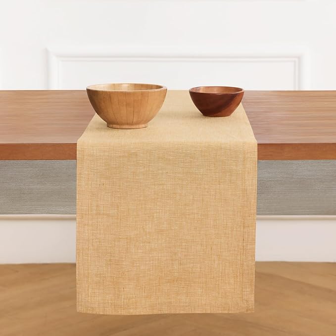 Solino Home Linen Small Table Runner 48 Inches - Athena, 100% Pure Linen Golden Nugget Table Runner 14 x 48 Inch Ideal for Dresser and Coffee Tables, Spring, Easter
