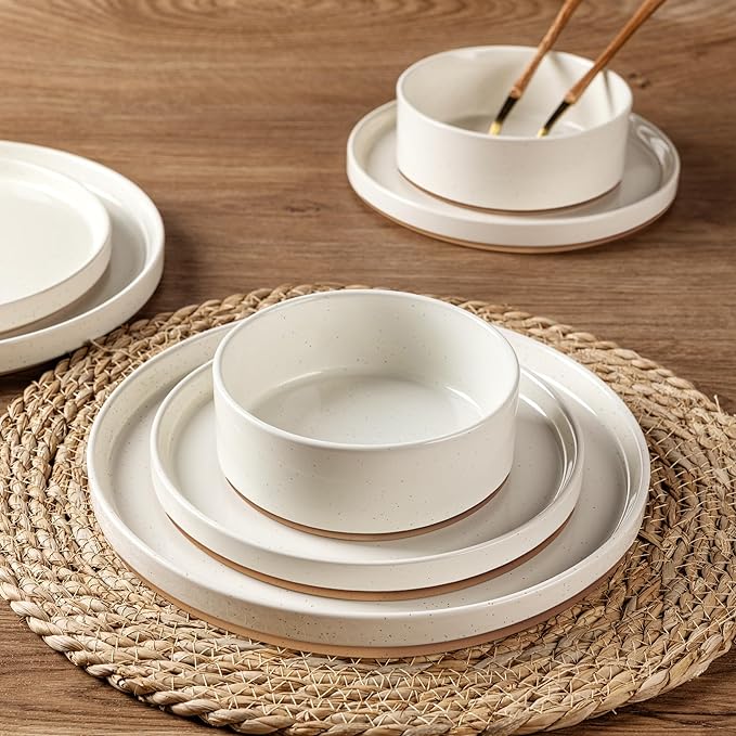 AmorArc Ceramic Dinnerware Set for 6 | Speckled Stoneware Plates and Bowls with Rustic Terracotta Underside| Scratch Resistant,Dishwasher & Microwave Safe Dishes Sets- 18pcs