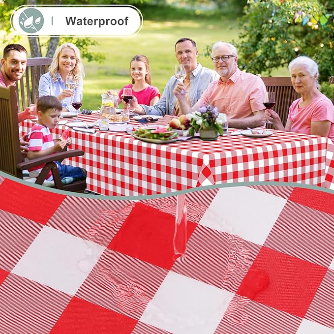 misaya Rectangle Waterproof Vinyl Table Cloth, Buffalo Flannel Backed Tablecloth, Wipeable Plastic Table Cover for Valentine's Day, Dinner, Kitchen, Outdoor (60" x 120", Red and White)