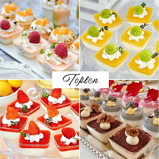 TOFLEN 200ct 2 oz Mini Dessert Cups with Spoons, Clear Plastic Reusable Small Party Serving Cups for Appetizers, Hors D'oeuvres Plates