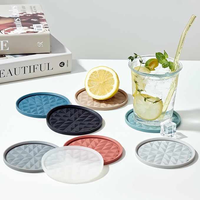 Silicone Coasters for Drinks[4 Pack]- Cup Mat for Tabletop Protection-Non-Slip, Non-Stick, Coffee Table Decor, Great Gift for Any Occasion, Translucent
