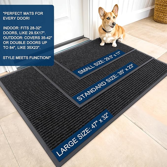 OLANLY Front Door Mat Indoor Outdoor Entrance, Waterproof Heavy Duty Doormat, Fade Resistant, Low Profile, Easy Clean Patio Porch Welcome Floor Mats for Entry, 59x30, Off-Black