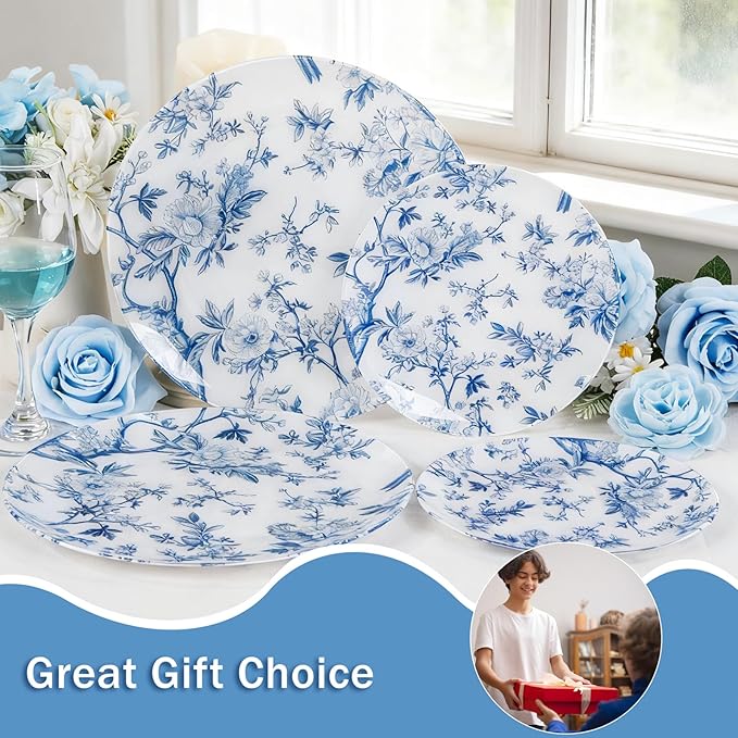EI 60pcs Blue Plastic Plates Disposable Heavy Duty,Blue and White Floral Disposable Plates,10.25" Dinner & 7.5" Dessert Plate,Natural Fresh and Elegant Decorations for Birthdays/Tea Party/Wedding