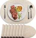 Placemats for Dining Table Set of 8 Non-Slip, Heat Resistant Oval Leather Placemat Double Layer, Waterproof Table Mats Easy to Clean for Kitchen Dining Room Coffee Office Table, Beige