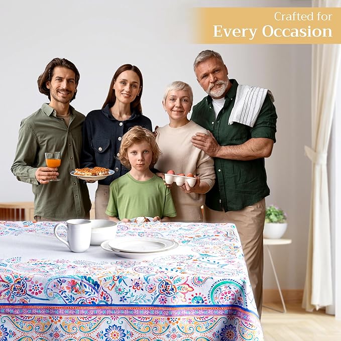 Maison d' Hermine Table Cloth Rectangle Table 100% Cotton 70 x 90 Inches Tablecloth Reusable Decorative for Dining Room Farmhouse Home Valentines Day Decorations Spring Summer - Indian Floral