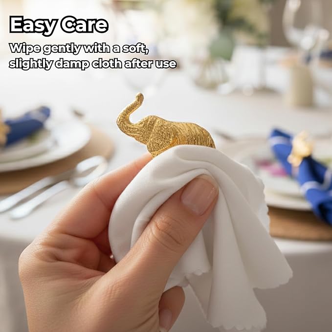 ALPHA Living HOME Metal Gold Napkin Rings Set of 12 - Elephant Napkin Holders, Table Decor, Wedding Decor, Party Supplies, Dining Accessories, Napkin Rings Holders for Gifting & Everyday Use