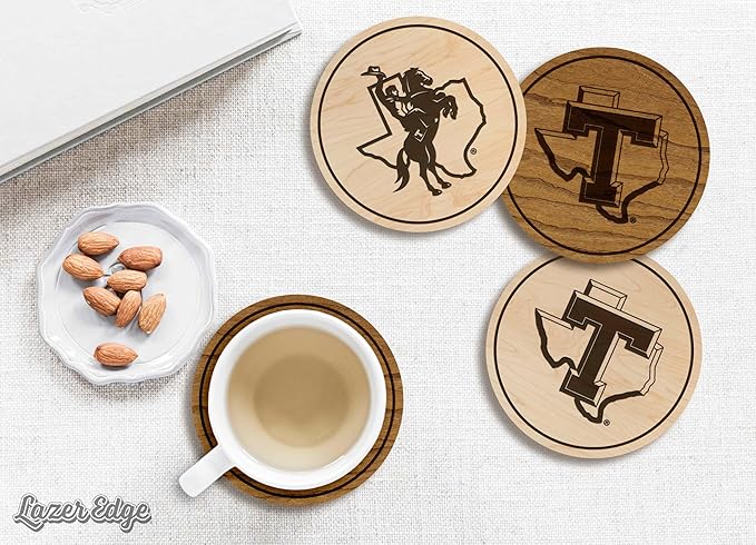 LazerEdge Tarleton State Texans Wooden Coaster Set - Maple Wood - Officially Licensed Product - 4-Pack