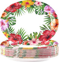Grencian 50 Pcs Hawaiian Luau Oval Paper Plates 10"×12" Large Tropical Aloha Party Plates Disposable Heavy Duty Hawaiian Floral Luau Serving Tray for Summer Beach Birthday Party Supplies Decorations