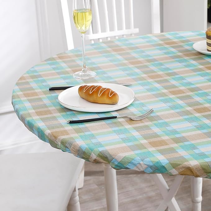 Walrus Round Vinyl Fitted Tablecloth with Flannel Backing Elastic Edge Design Table Cover Waterproof Oil-Proof PVC Table Cloth Stain-Resistant Best for 57"-66" Round