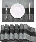 HeloHo Black Placemats Set of 6 Washable Place Mats Vinyl Woven Table Mats Wipeable Placemat for Kitchen Dining Table Decoration Indoor Outdoor