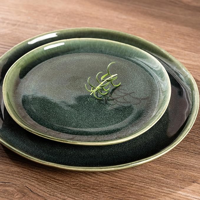 AmorArc Ceramic Dinner Plates Set of 6, 10.5 Inch Handmade Reactive Glaze Stoneware Plates, Rustic Shape Dinnerware Dish Set for Kitchen, Microwave & Dishwasher Safe, Scratch Resistant