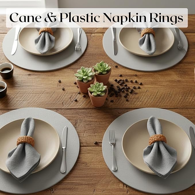 ALPHA Living HOME 6 Pcs Boho Rattan Woven Napkin Rings, Farmhouse Water Hyacinth Wooden Rustic Napkin Rings Holders for Table Wedding Decor Home and Kitchen Décor (Brown)